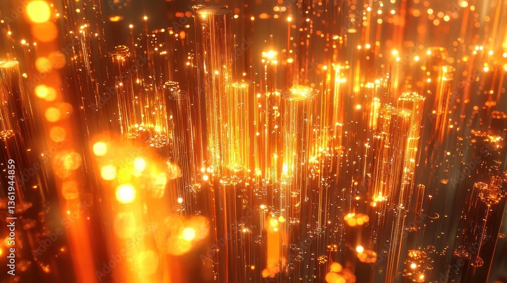 Poster abstract background with glowing orange and gold particles. dynamic light streaks and bokeh effects 