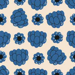 Blackberry seamless pattern. Cartoon black berries bramble endless background for wrapping paper, organic forest fruit. Vector blackberries texture