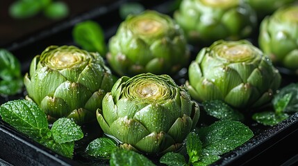 Fototapeta premium freshly peeled stuffed artichoke ready for cooking smooth tender,perfect for traditional dolma or gourmet dishes with vibrant green outer leaves