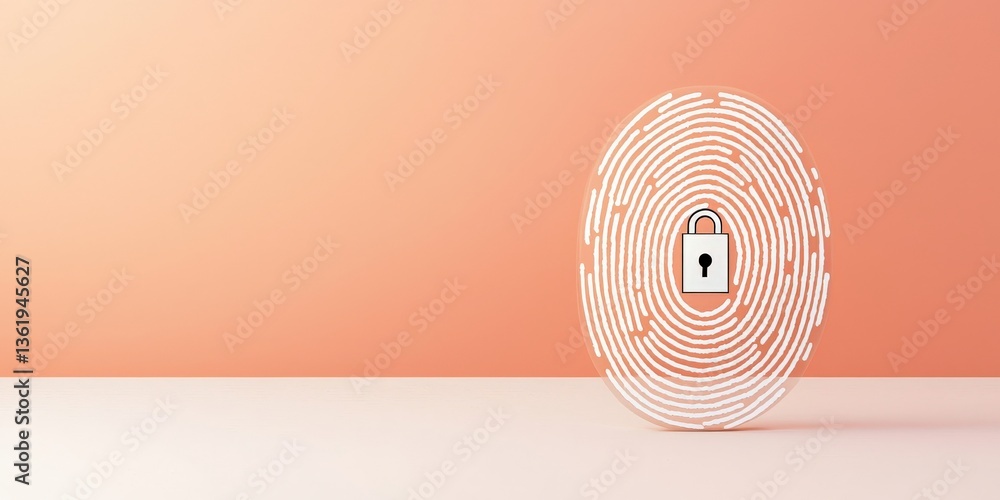Poster law restriction policy concept. abstract fingerprint with a lock on a colored background.