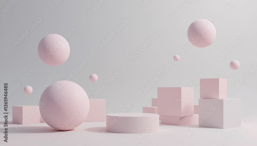 Aufkleber floating geometric shapes minimalistic studio digital art modern design overhead view abstract conce