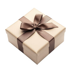 Obraz premium Elegant Cream Gift Box with Brown Ribbon on a white background.