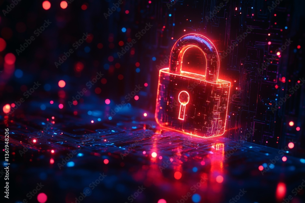 Aufkleber digital padlock illuminated in vibrant colors on a futuristic background representing cybersecurity 