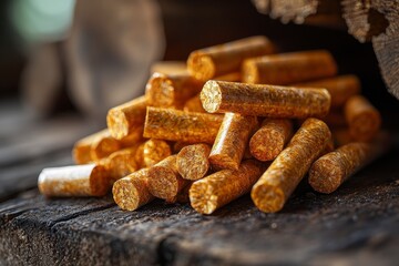 High Resolution Macro Shot of Freshly Produced Biomass Pellets