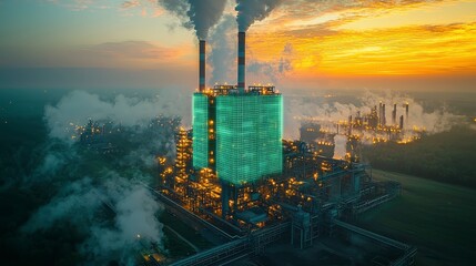 Modern Biomass Power Plant at Sunset with High-Resolution Detail