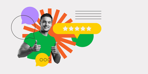 Conceptual design. Testimonials and customer feedback emphasizing brand credibility, engagement, and satisfaction. Representation of consumer trust concept of business, marketing, client relationships