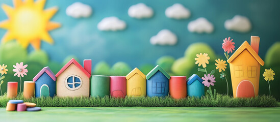 Obraz premium Colorful Toy Houses: Whimsical Village for Children