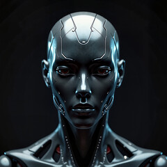 Futuristic robot icon displaying digital features in dark background  