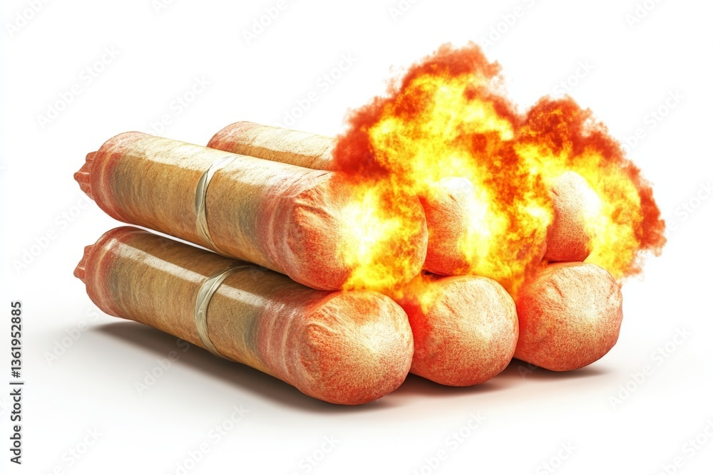 Poster explosive scene featuring stacked bundles creating dramatic flames