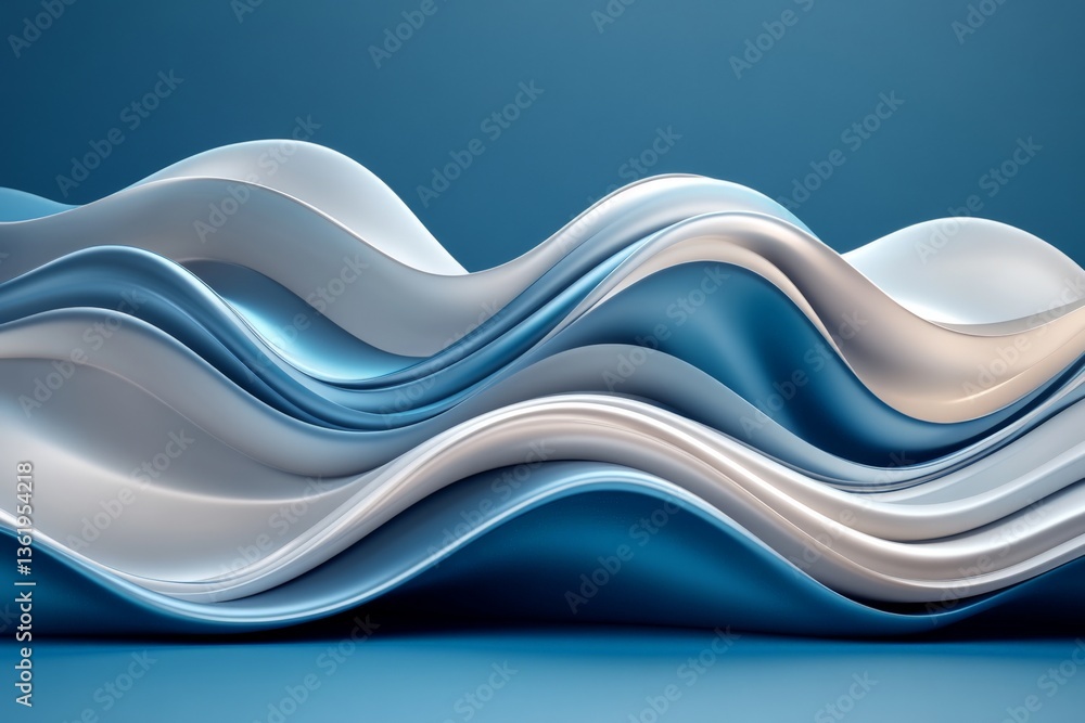 Poster Fluid shapes create a serene wave-like pattern in shades of blue and white, blending seamlessly across the surface