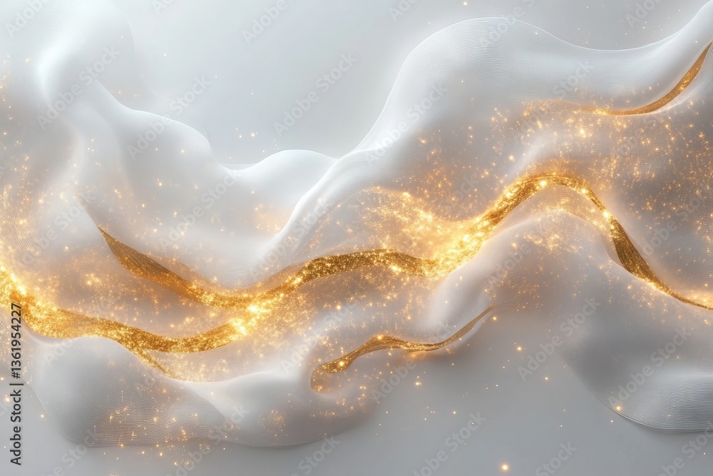 Poster Abstract sense of elegance with flowing golden textures and soft white fabric blending together