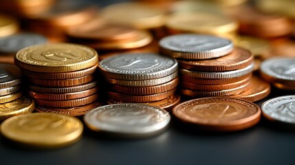 Stacks of varied coins showing various levels of wealth