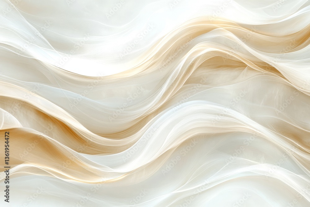 Aufkleber Fluid waves of soft cream and gold creating an elegant abstract design in a serene and calming atmosphere