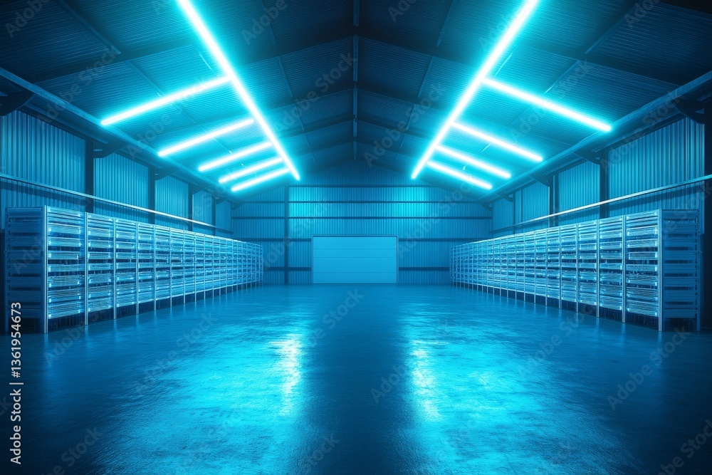Poster inside an automated robotic fulfillment center with ai-driven sorting systems and advanced logistics
