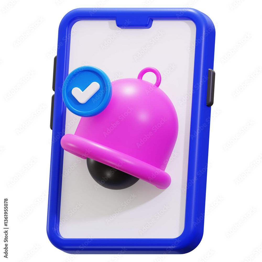 Poster 3d rendering of a pink bell notification on a phone, great for illustrating mobile app alerts and co