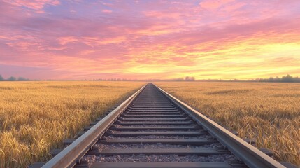 Obraz premium Serene Path Through Golden Wheat Under Pastel Sky