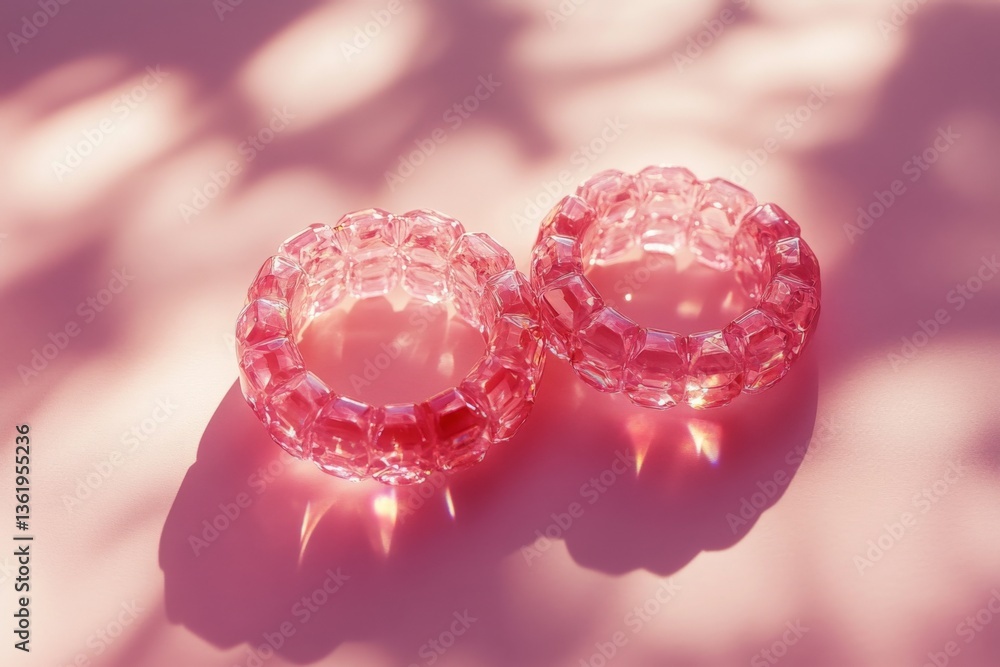 Poster decorative pink glass rings with a reflectively textured surface displayed against a soft pink backg