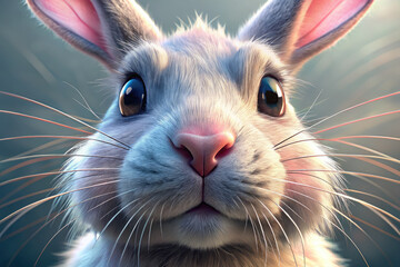 A charming close-up of a fluffy Easter bunny, its big eyes and whiskers stealing the show.