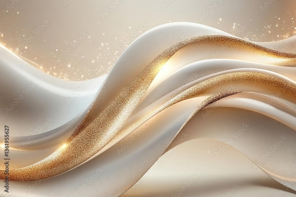Poster Soft flowing fabric with golden accents creating an elegant and luxurious atmosphere in a bright setting