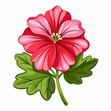 red flower with green leaves clip art preview