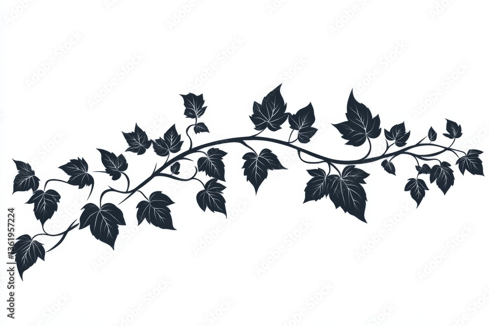 Aufkleber Black leaf vine decoration with intricate patterns on a white background suitable for design projects