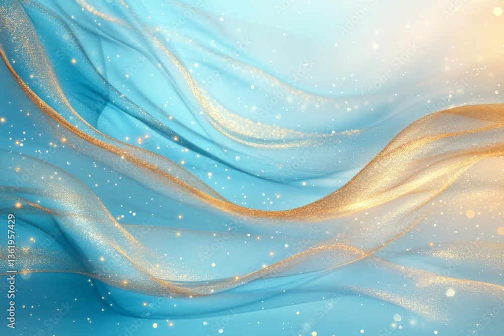 Aufkleber Flowing blue and gold fabric creates an enchanting abstract background with sparkling details