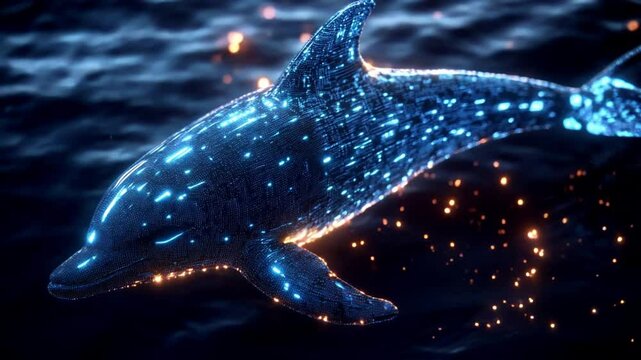 Futuristic dolphin swimming in digital art