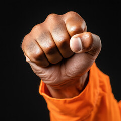 a close up shot of a hand fists in the air symbolizing human rights or revolution.