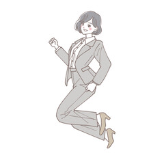 ジャンプしているスーツの女性のイラスト