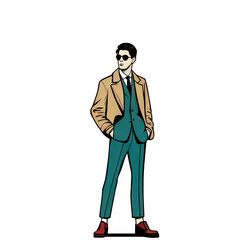 Obraz premium Isolated vector illustration of young man in stylish suit for work on white background.