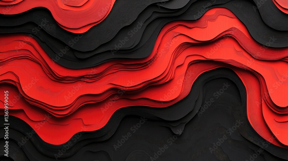 Poster abstract design featuring layered red and black waves creating a dynamic visual effect for modern de
