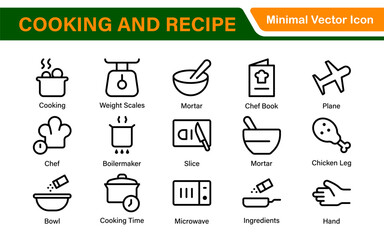 Premium Cooking and Recipe Icons – Line, Outline, Minimal, Vector – Kitchen, Chef, Food, Baking, Restaurant UI Icons