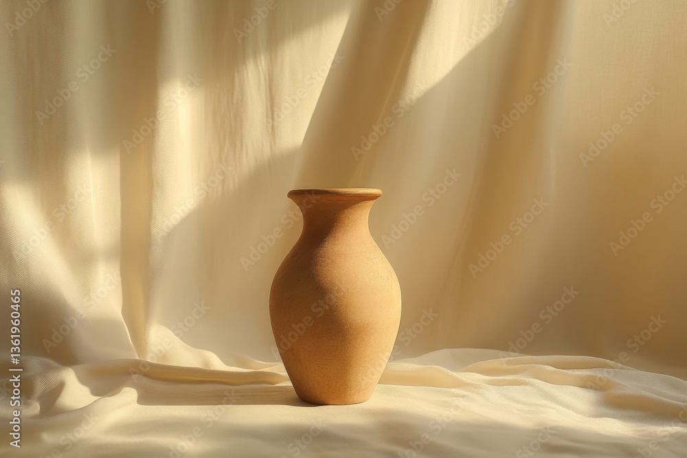 Aufkleber ceramic vase displayed on soft fabric in warm sunlight during afternoon hours