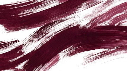 Abstract painting displaying brush strokes of burgundy across a white background