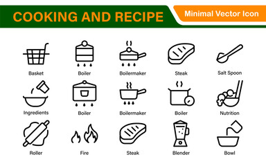 Premium Cooking and Recipe Icons – Line, Outline, Minimal, Vector – Kitchen, Chef, Food, Baking, Restaurant UI Icons