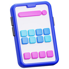 3D rendered blue phone with colorful buttons suitable for technology blog, cellphone advertisement, mobile app design, and communication concept