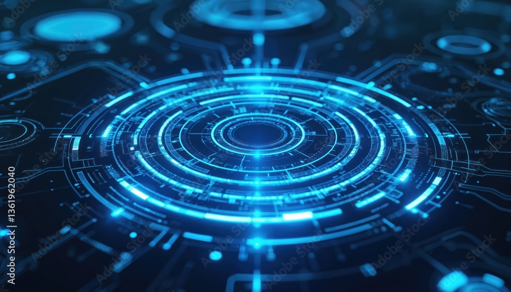 Aufkleber intricate visual hud design features concentric circles, radial lines in electric blue shades. futur