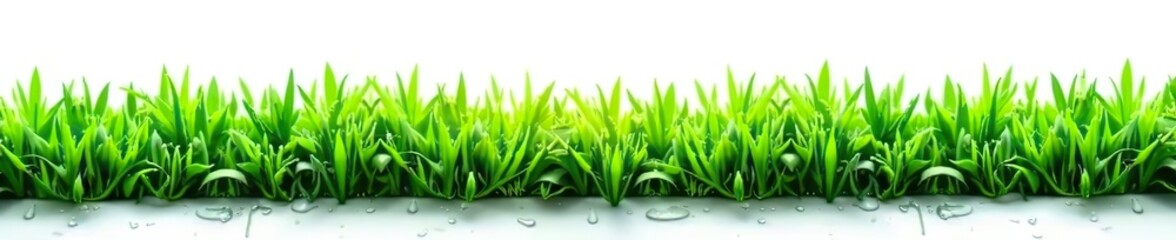 Green grass patch with dew drops isolated on white background,  greenery, green