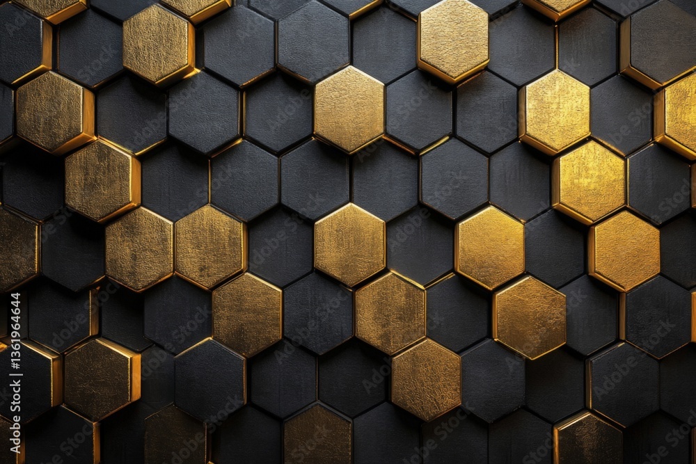 Poster hexagonal black and gold pattern creating a striking modern interior design element in contemporary 