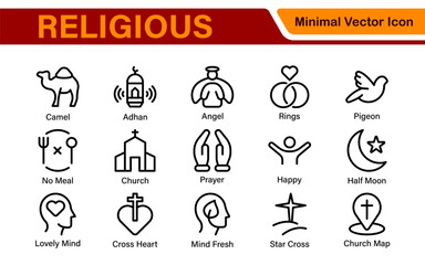 Religious Icon Set. A meaningful collection of icons representing various faiths and beliefs, perfect for enhancing educational materials, spiritual apps, and community outreach initiatives.