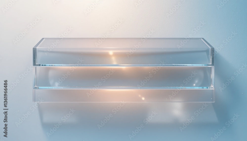 Poster illuminated acrylic display case studio product photography minimalist environment close-up view mod