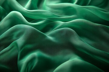 Fototapeta premium Elegant green silk fabric draping softly in gentle waves under ambient lighting