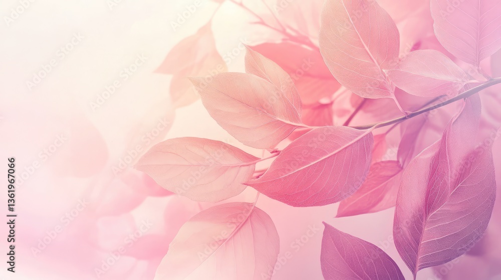 Poster soft pink leaves gently swaying in a serene atmosphere, creating a calming backdrop for relaxation o
