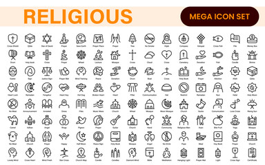 Religious Icon Set. A meaningful collection of icons representing various faiths and beliefs, perfect for enhancing educational materials, spiritual apps, and community outreach initiatives.