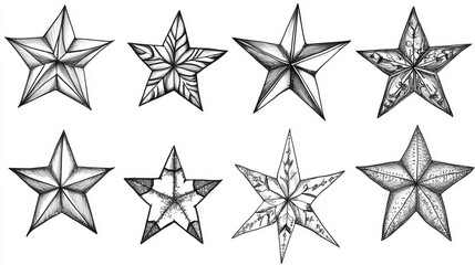 Obraz premium Fifteen rough outline images of five-pointed stars. Doodles and squiggles. Vector set