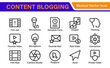 Content Blogging Line icon set. Post, social media, community, content, website, sharing, create, opinion. Business concept. Web vector infographic in outline icon style.