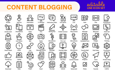 Content Blogging Line icon set. Post, social media, community, content, website, sharing, create, opinion. Business concept. Web vector infographic in outline icon style.