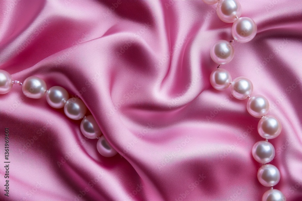 Aufkleber delicate pearls arranged on soft pink satin fabric creating an elegant and luxurious backdrop for fa