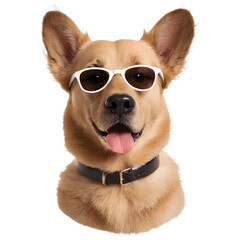 Cool dog wearing sunglasses posing stylishly isolated on a transparent background.
