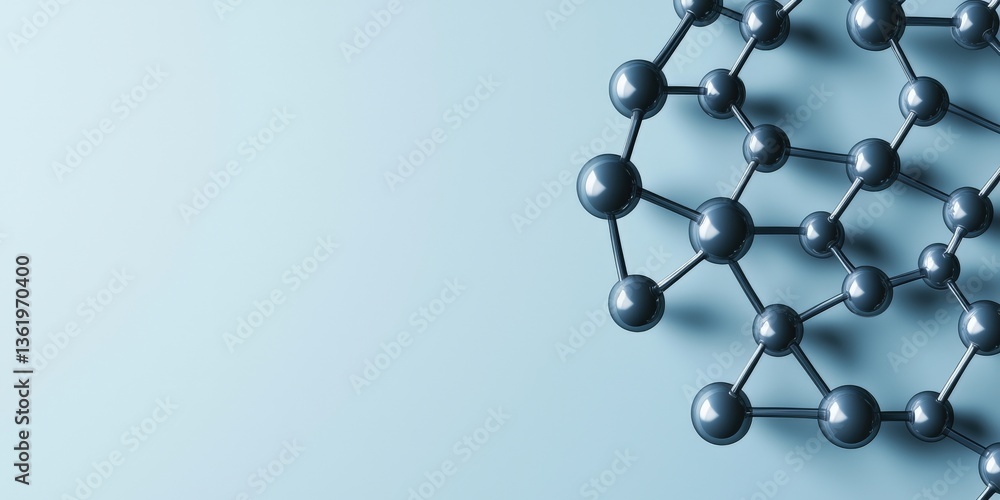 Poster material science nanomaterials concept. abstract molecular structure against a soft blue background.